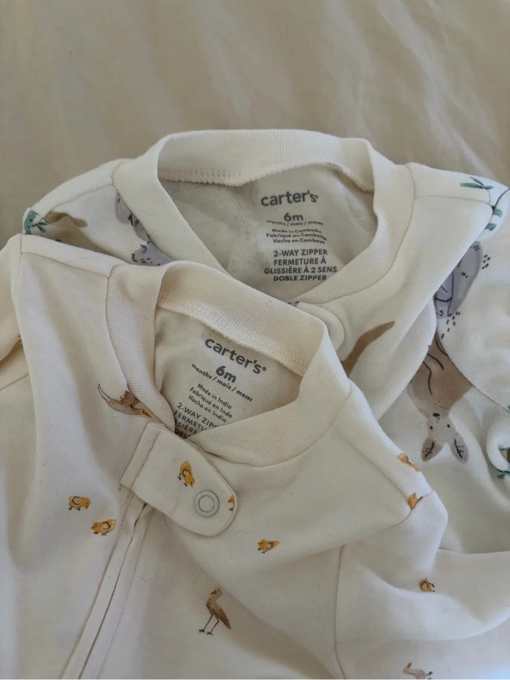 NWT Carter's Cream Printed Footed One-Piece Pajamas - 2 Pack
